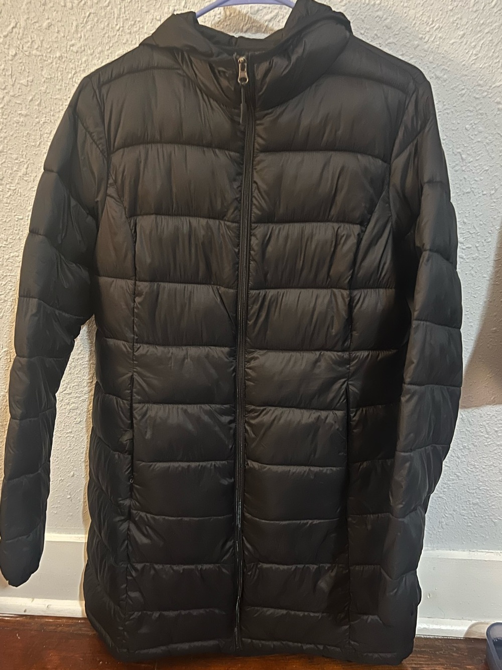 Another Choice Black Long Hooded Puffer Coat Jacket Size Large